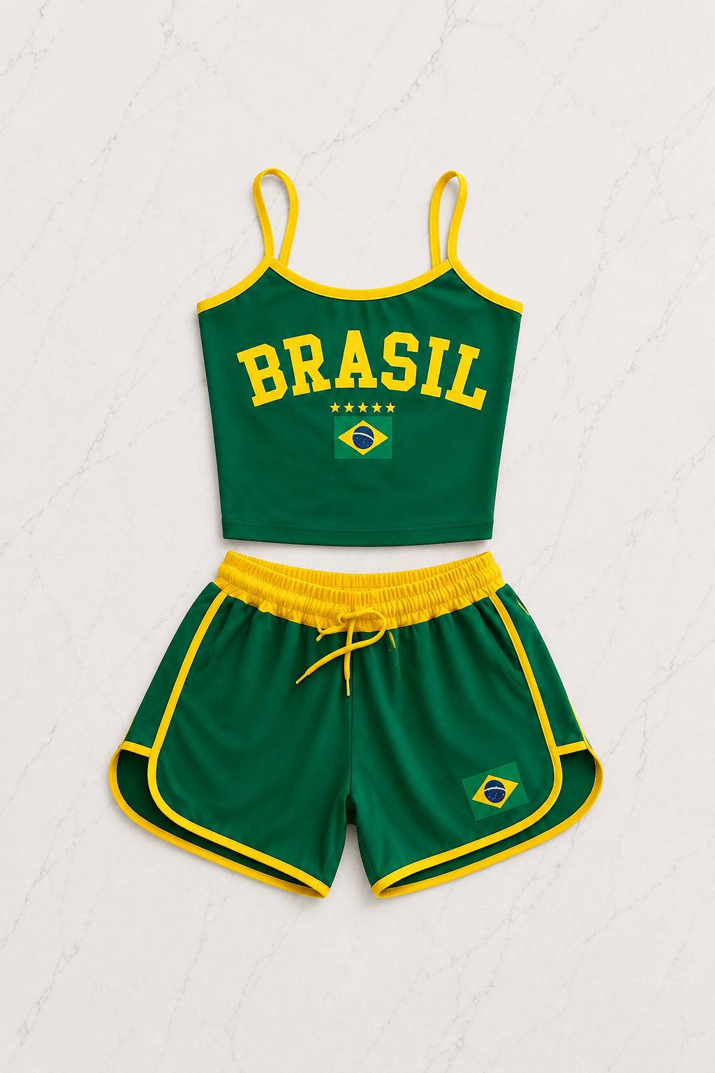 Yeşil Brasil Askılı Crop - Şort Takım