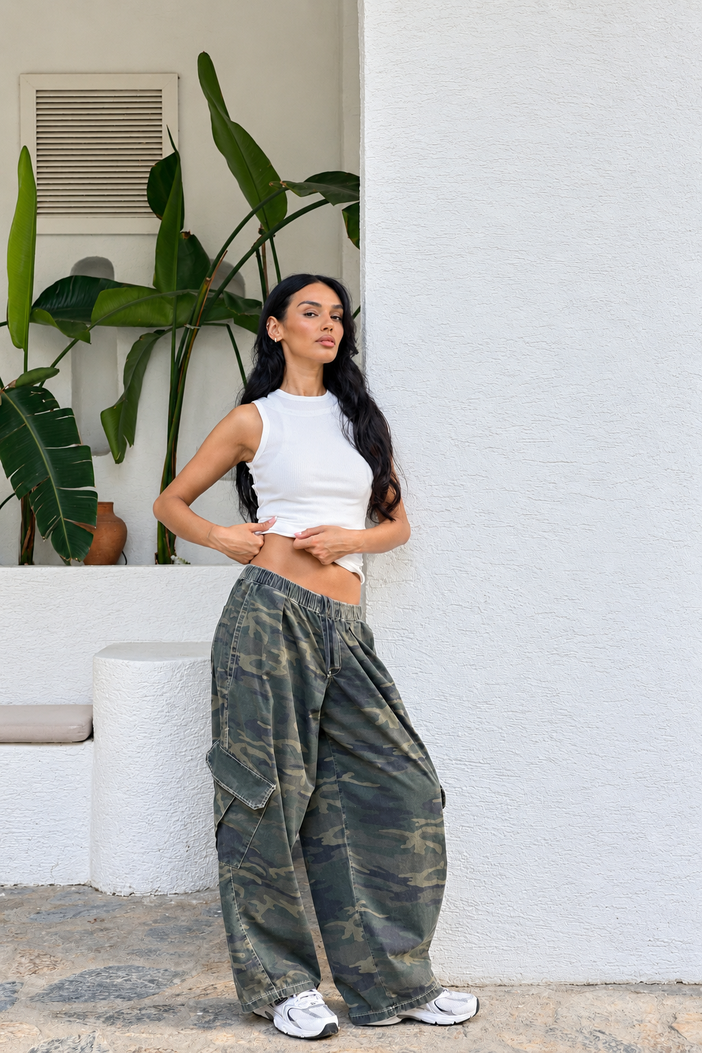 Yeşil Kamuflaj Kargo Cepli Baggy Unisex Pantolon