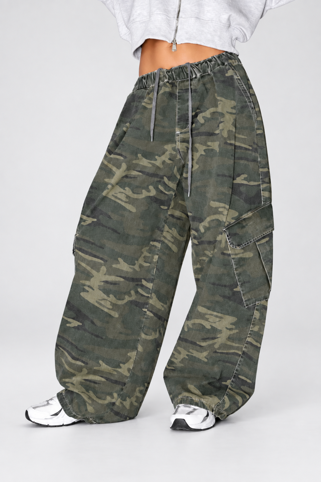 Yeşil Kamuflaj Kargo Cepli Baggy Unisex Pantolon