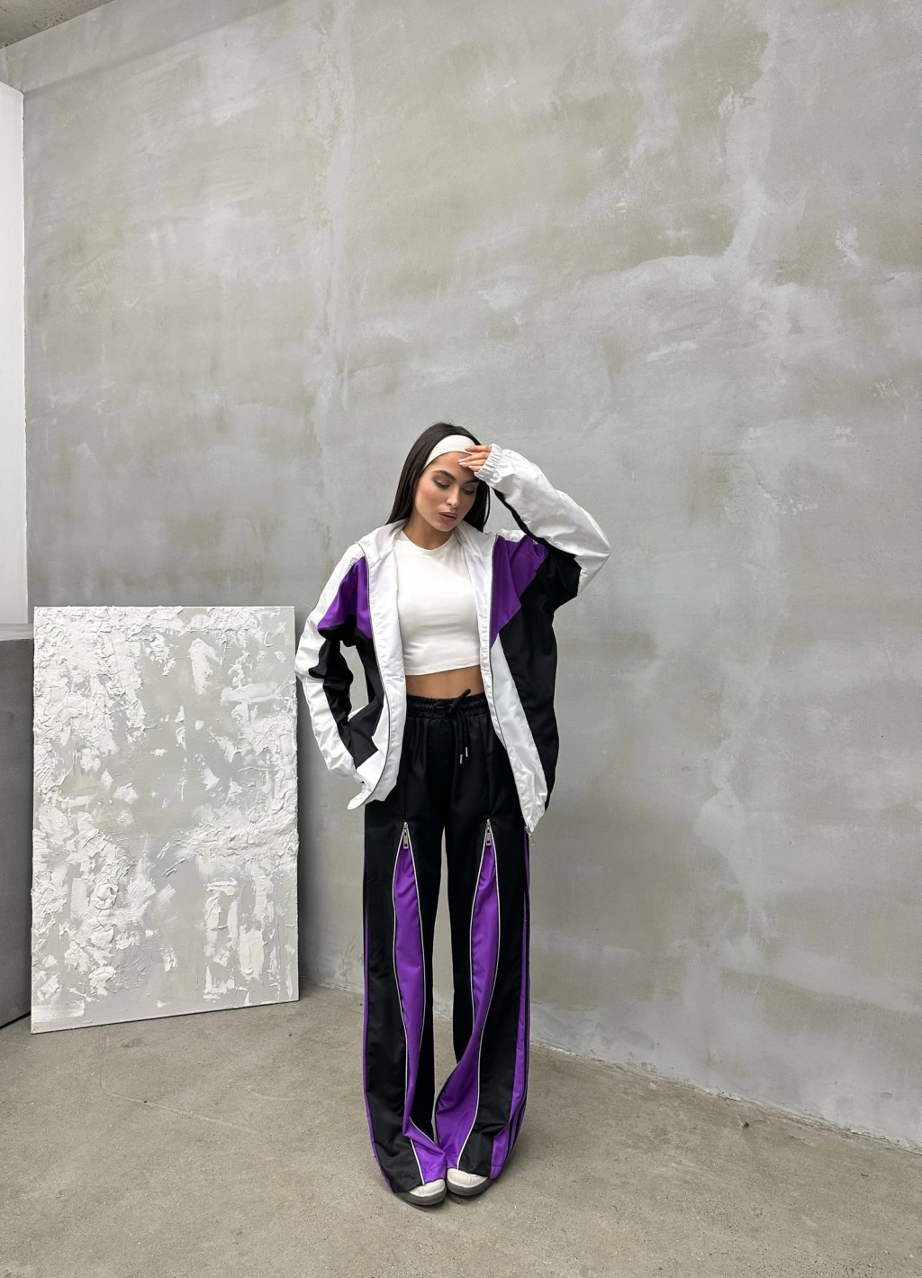 Zipper Detail Siyah Mor Unisex Oversize Eşofman