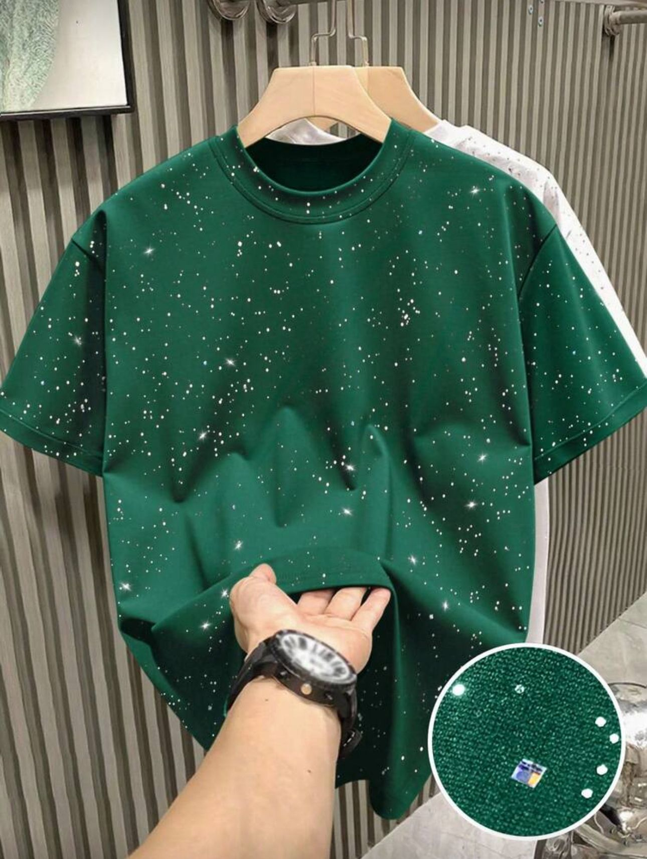 Zümrüt Shine Parıltılı Simli Oversize Unisex T-shirt