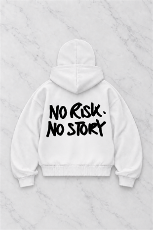  Beyaz No Risk No Story Baskılı Kar Maskeli Unisex Sweatshirt Hırka