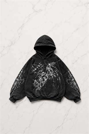  Siyah Punk Anime Detail Gothic Kapüşonlu Sweatshirt