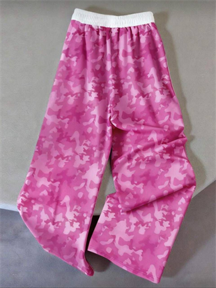 5 Star Pembe Kamuflaj Nakışlı Baggy Unisex Eşofman Altı