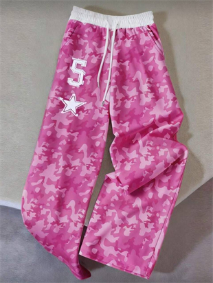 5 Star Pembe Kamuflaj Nakışlı Baggy Unisex Eşofman Altı