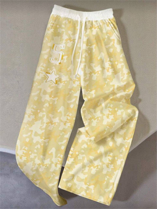 5 Star Sarı Kamuflaj Nakışlı Baggy Unisex Eşofman Altı