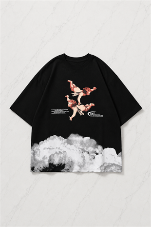 Angel Cloudy Oversize Unisex Siyah T-shirt