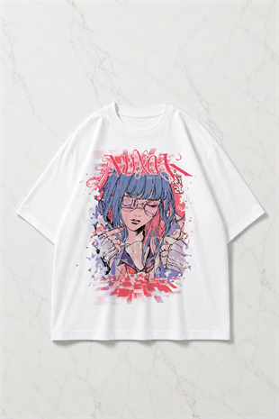 Angels Anime Oversize Unisex Beyaz T-shirt