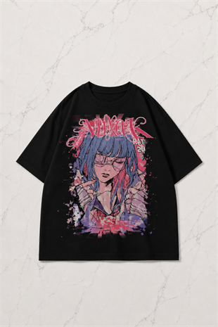 Angels Anime Oversize Unisex Siyah T-shirt