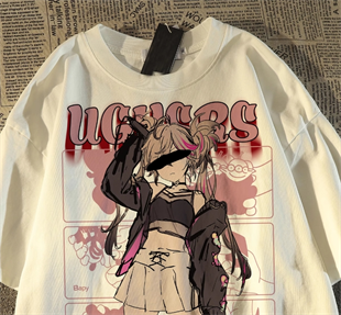 Anime Girl Detaylı Oversize Unisex Beyaz T-shirt