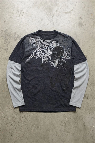 Antrasit Skull Motifli Beyaz Unisex Sweatshirt