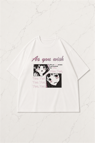 As You Wish Detaylı Oversize Unisex Beyaz T-shirt