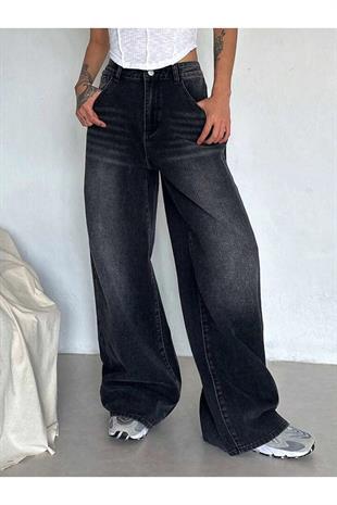 BAGGY SİYAH RETRO YIKAMALI JEAN PANTOLON