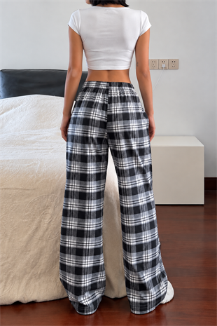 Baggy Unisex Ekose Eşofman Altı - Gri Siyah