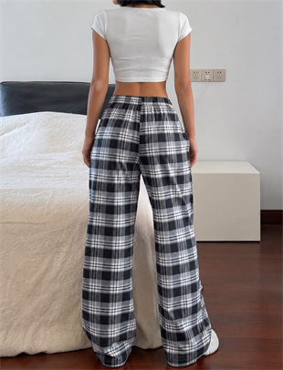 Baggy Unisex Ekose Eşofman Altı - Gri Siyah