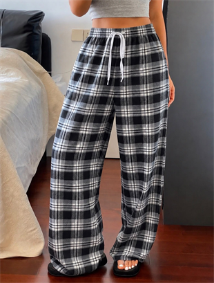 Baggy Unisex Ekose Eşofman Altı - Gri Siyah