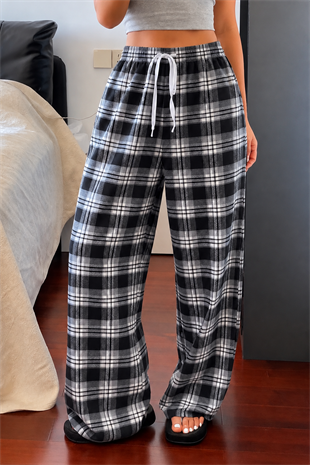 Baggy Unisex Ekose Eşofman Altı - Gri Siyah