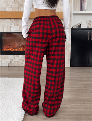 Baggy Unisex Ekose Eşofman Altı - Kırmızı Siyah
