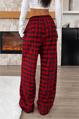 Baggy Unisex Ekose Eşofman Altı - Kırmızı Siyah