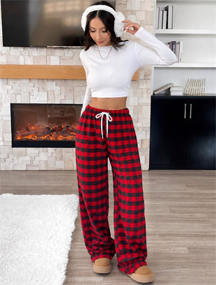 Baggy Unisex Ekose Eşofman Altı - Kırmızı Siyah