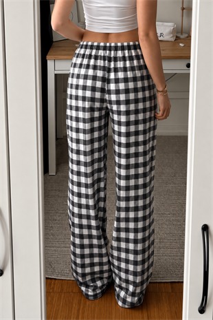 Baggy Unisex Kareli Ekose Eşofman Altı - Gri Siyah