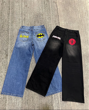 Batman - Spider-Man Detail Baggy Unisex Jean