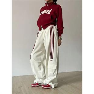 Beyaz Baggy Line Detail Unisex Eşofman Altı