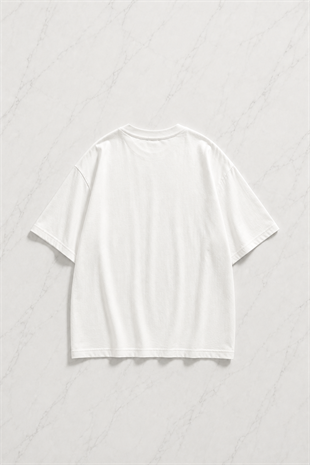 Beyaz Born To Read Baskılı Kısa Kol Oversize T-Shirt