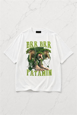 Beyaz Brr Brr Patamin Baskılı Yıkamalı Vintage Unisex Oversize T-Shirt