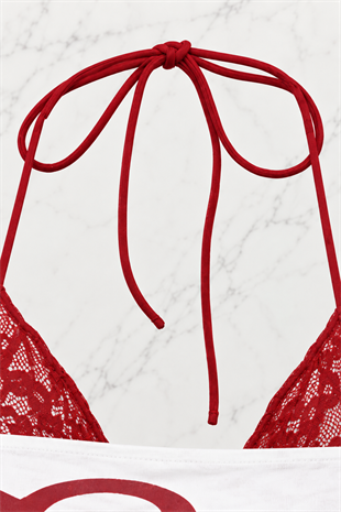 Beyaz Cherry Bomb Dantelli Ek Askılı Crop