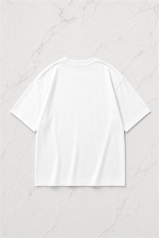Beyaz Crazycıty Baskılı Kısa Kol Oversize T-Shirt