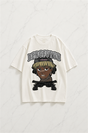 Beyaz Dengfuyun Hip Hop Kısa Kol Oversize T-Shirt