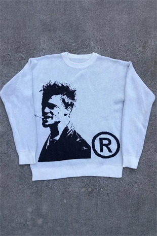 Beyaz Fight Club Tyler Durden Y2K Unisex Triko Sweatshirt