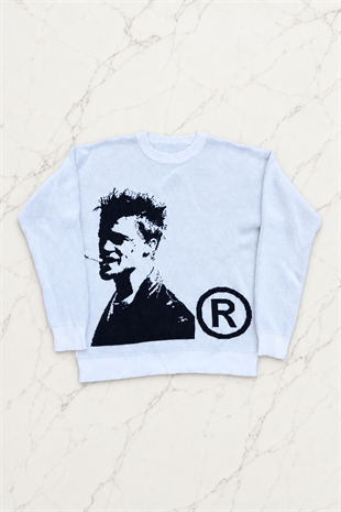 Beyaz Fight Club Tyler Durden Y2K Unisex Triko Sweatshirt