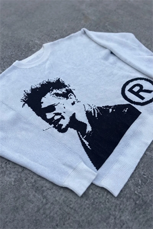 Beyaz Fight Club Tyler Durden Y2K Unisex Triko Sweatshirt