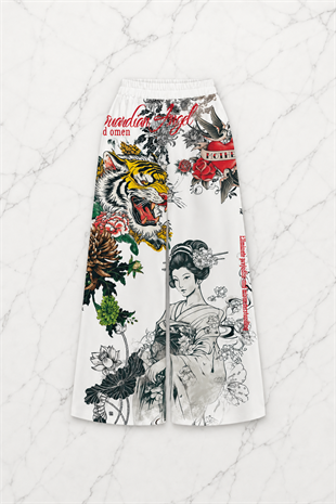 Beyaz Flower And Tiger Detaylı Avant Dijital Baskı Eşofman Altı