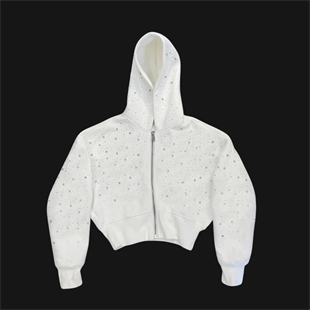 Beyaz Galaxy Taşlı Kapüşonlu Crop Hırka