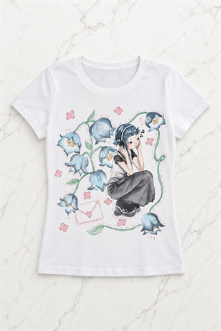 Beyaz Girl İn Flowers Kısa Kollu Crop