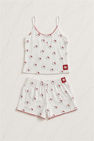 Beyaz Hello Kitty Aesthetic Red Alt Üst Takım