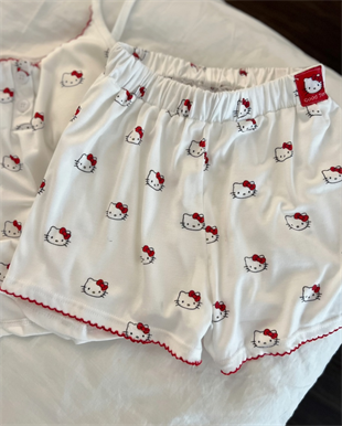 Beyaz Hello Kitty Aesthetic Red Alt Üst Takım