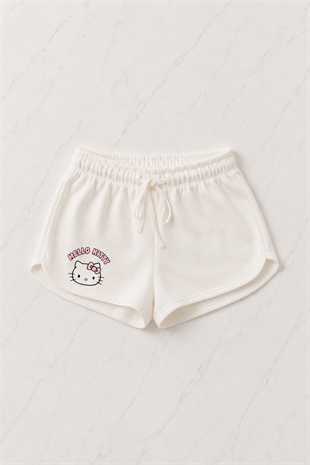 Beyaz Hello Kitty Crop Şort Alt Üst Takım 