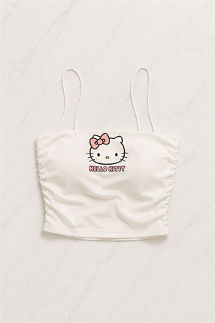 Beyaz Hello Kitty Crop Şort Alt Üst Takım 