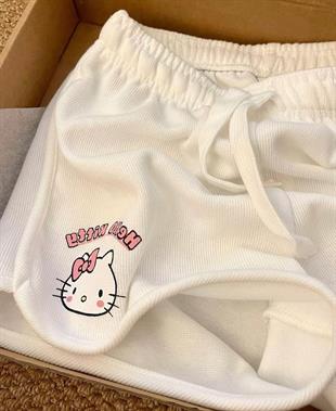 Beyaz Hello Kitty Crop Şort Alt Üst Takım 