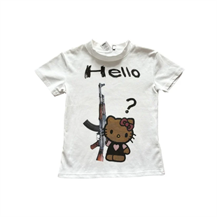 Beyaz Hello Kitty Gun Baskılı Crop