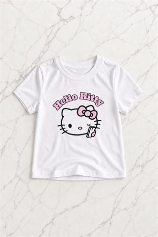 Beyaz Hello Kitty Tam Boy Bluz Şort Alt Üst Takım