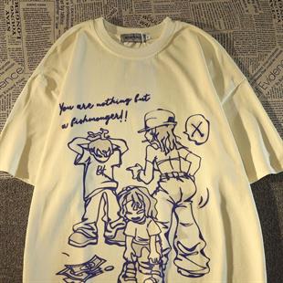 Beyaz Karikatür Karekter Detaylı Oversize Unisex T-shirt