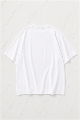 Beyaz Los Pollos Baskılı Unisex Oversize T-shirt