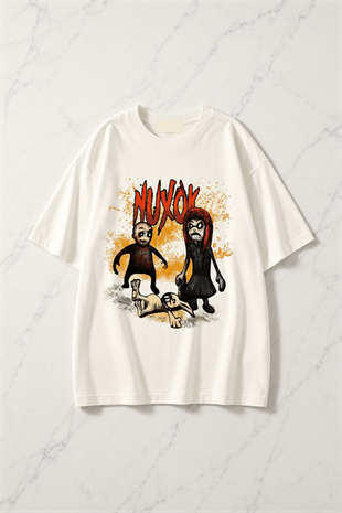 Beyaz Nuxok Baskılı Kısa Kol Oversize T-Shirt