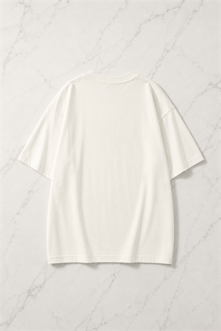 Beyaz Nuxok Baskılı Kısa Kol Oversize T-Shirt