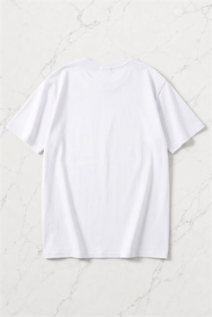 Beyaz SaturDuer Baskılı Kısa Kol Oversize T-Shirt